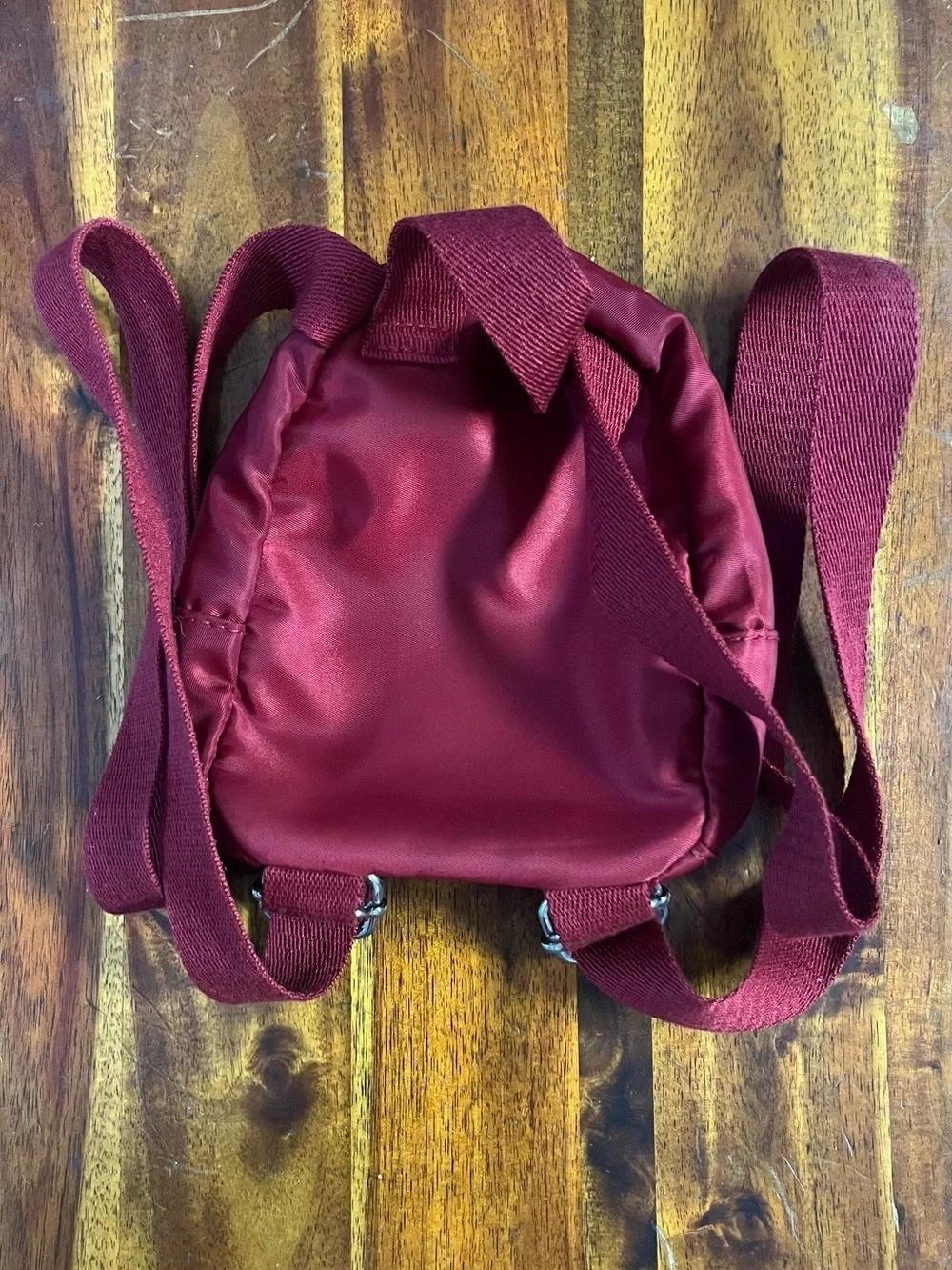 Burgundy Red Mini Backpack Small Nylon Bag Silver Zippers Adjustable Straps